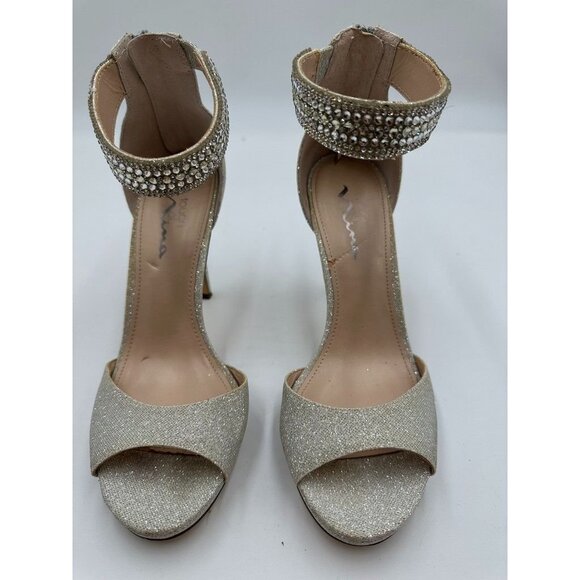 Womens Ladies Nina Silver Holiday Dress Up Shoes Jeweled Silver Metallic Size 9 - Picture 4 of 16